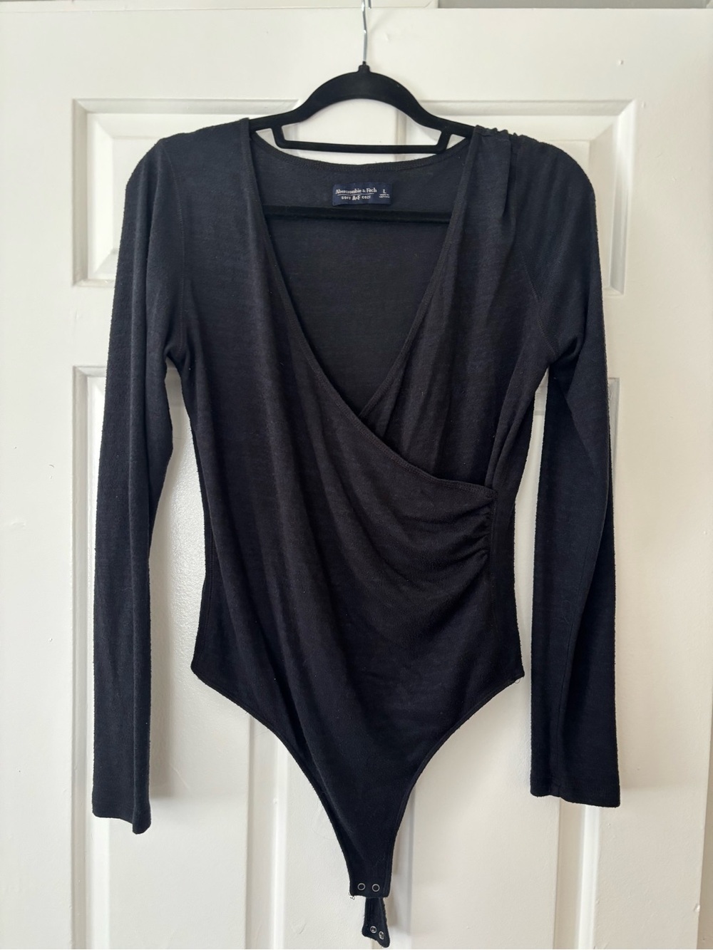 Abercrombie & Fitch Black Long-Sleeve Wrap Bodysuit - Size L - Picture 1 of 6